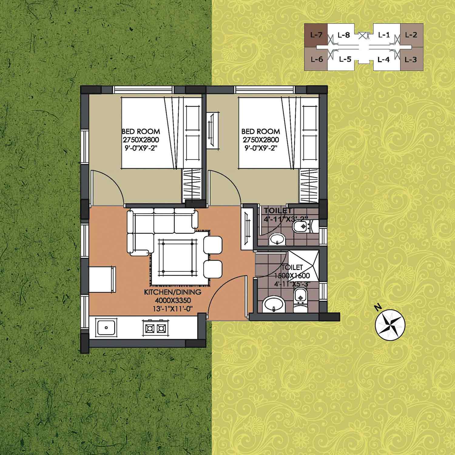 2 bhk floor plan 1