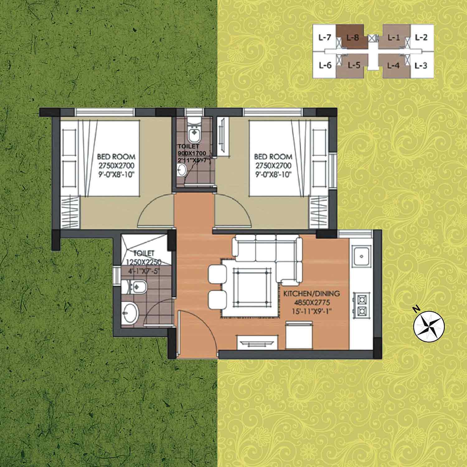 2 bhk floor plan 2