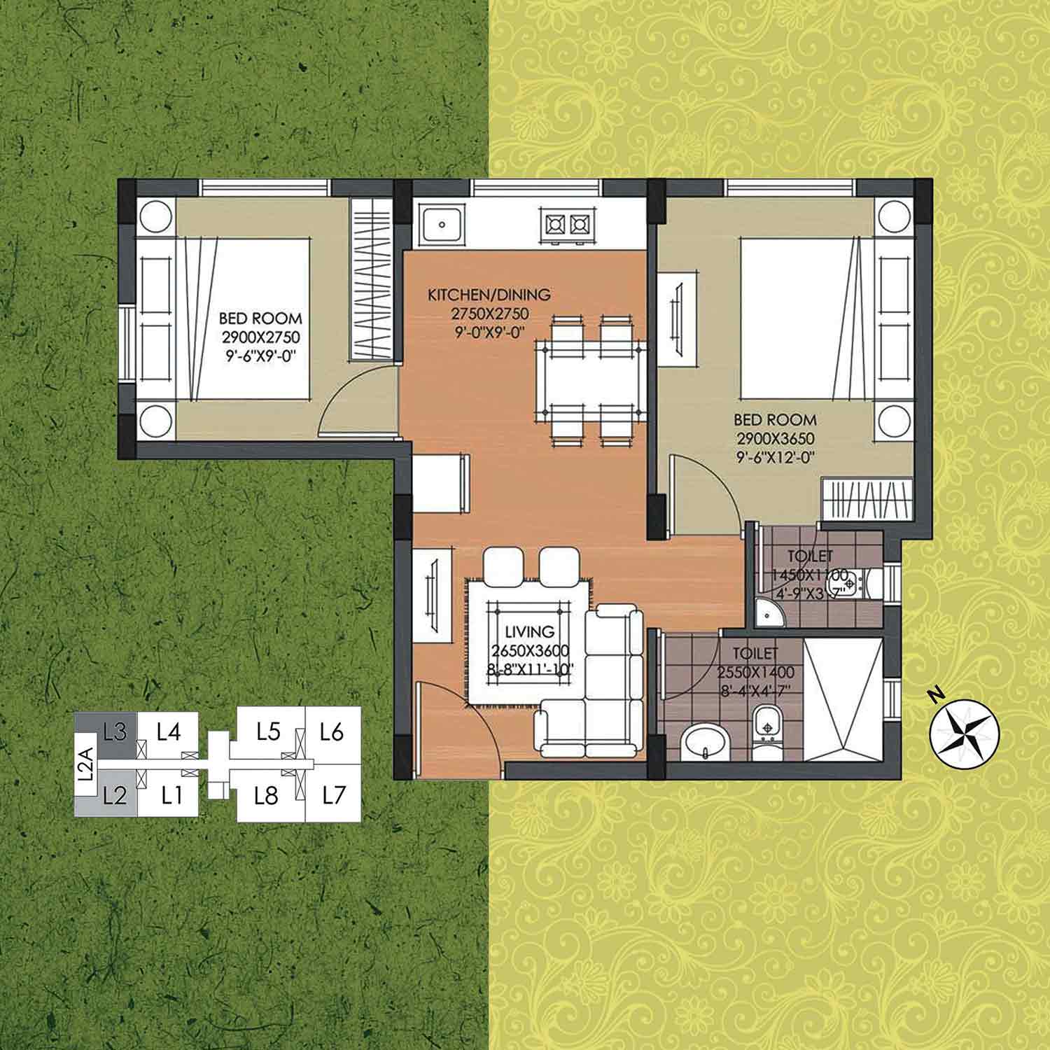 2 bhk floor plan 3