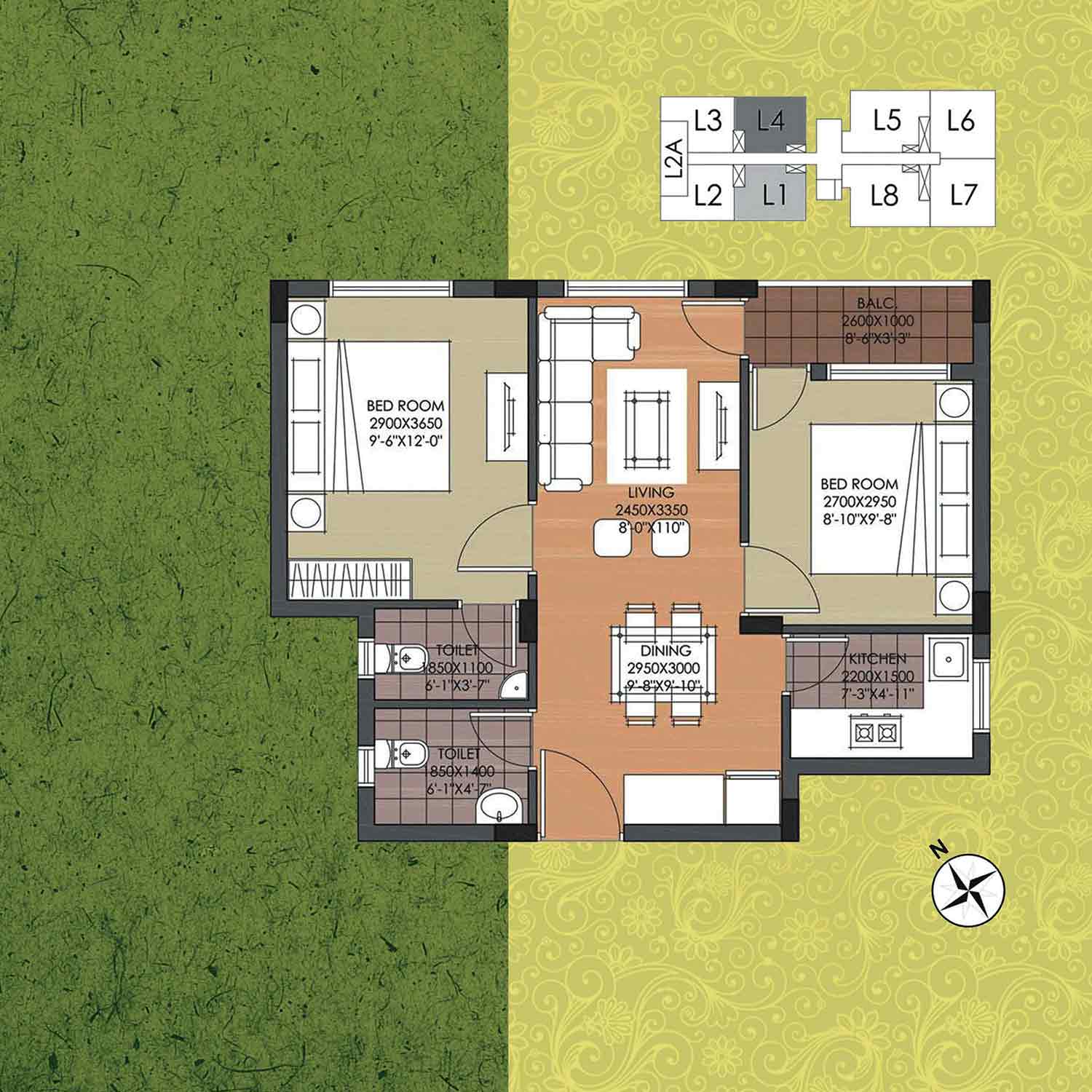2 bhk floor plan 4